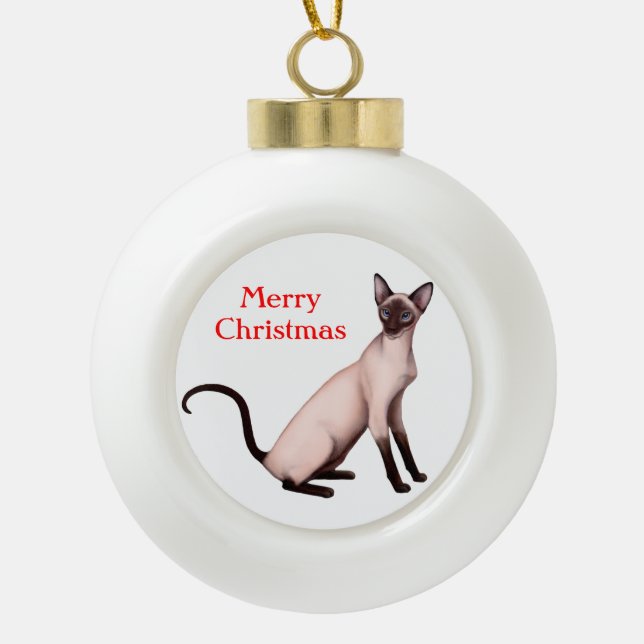 Friendly Young Siamese Cat Christmas Ornament (Front)