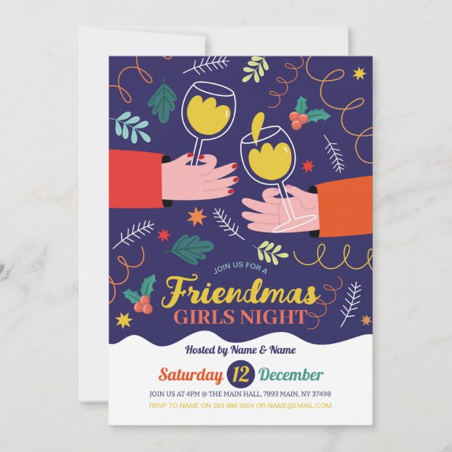 Friendmas Girls Night Drink Christmas Friends Invitation (Front)