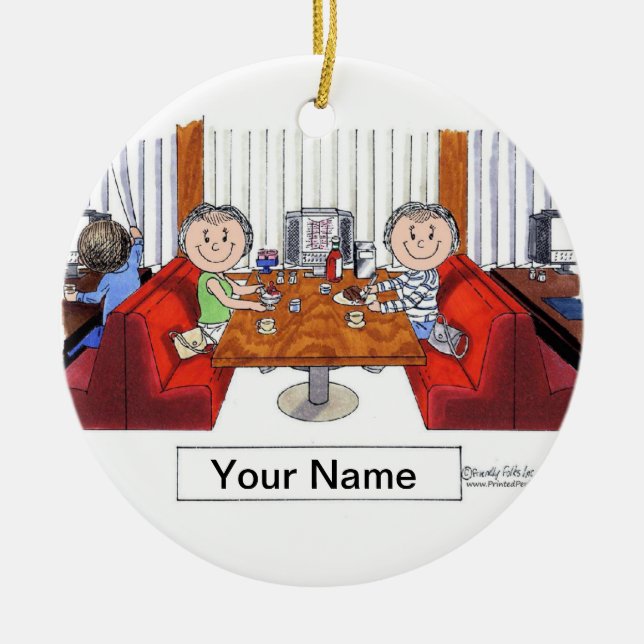 Friends, 2 Females - Personalised Cartoon, Friendl Ceramic Tree Decoration (Front)