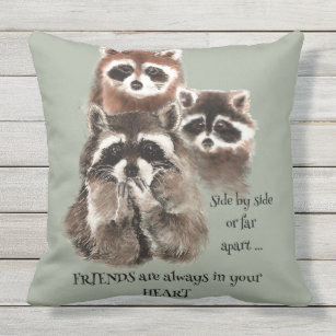 Friends Always in Your Heart Friendship Racoon Outdoor Cushion