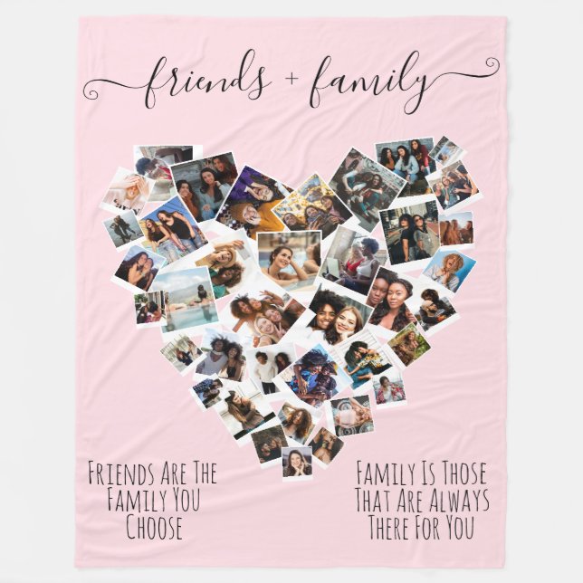 Friends and Family Quotes Photo Heart Collage Post Fleece Blanket (Front)