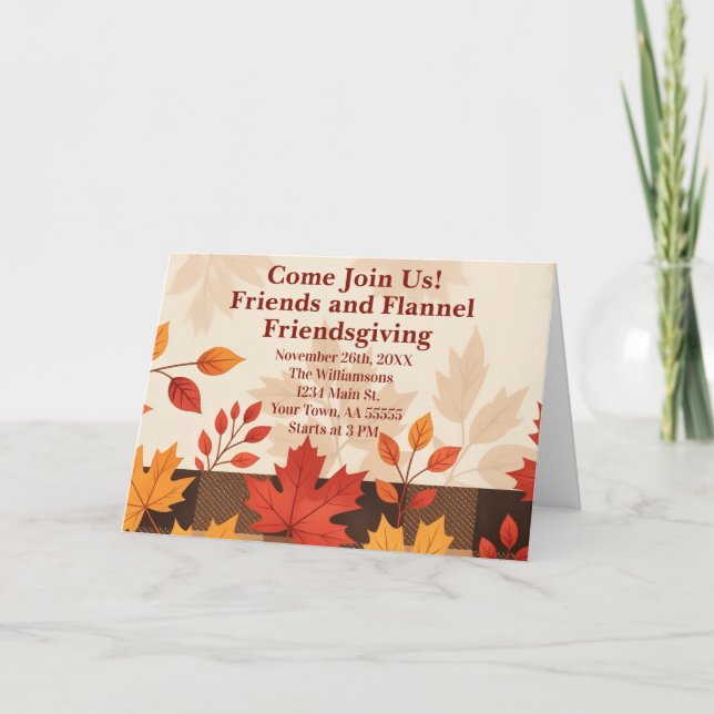 Friends and Flannel Friendsgiving Invitation Card (Front)