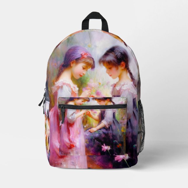 Friends and Flowers  Printed Backpack (Front)