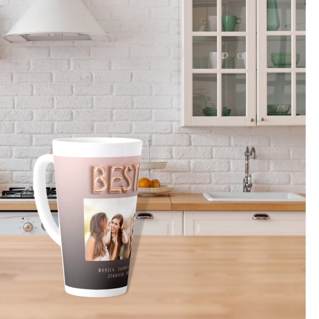 Friends besties black brown photo rose gold latte mug (Creator Uploaded)