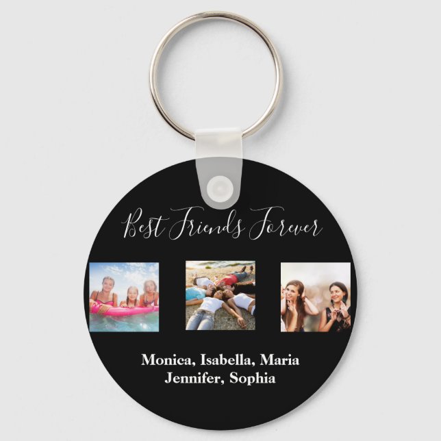 Friends BFF black photo names Key Ring (Front)