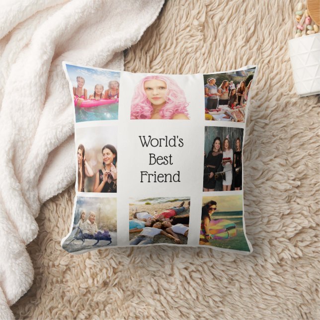 Friends BFF photo collage white Cushion (Blanket)