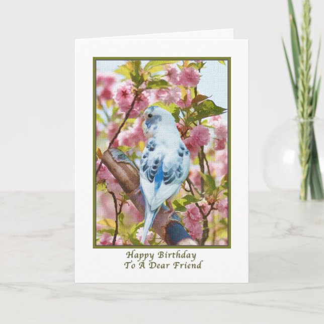 Friend's Birthday Card with Blue Parrot (Front)