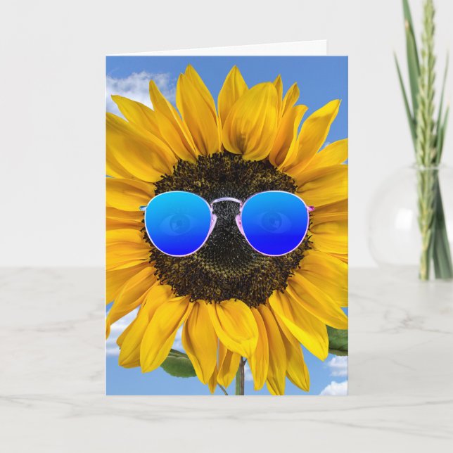 Friend's Birthday Sunflower Wearing Sunglasses   Card (Front)