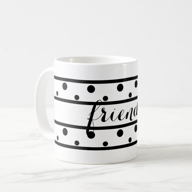 Friends Black Polka Dots White Coffee Mug (Front Left)