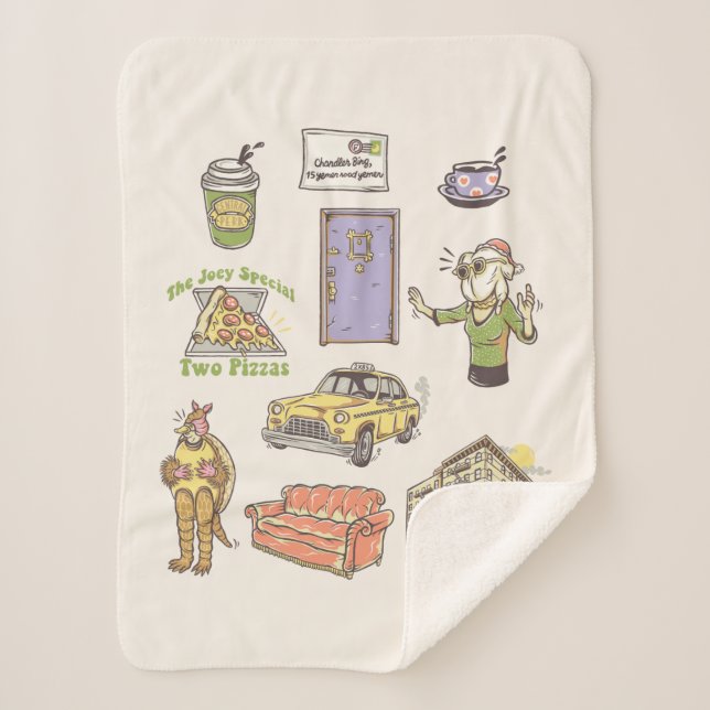 FRIENDS™ | Cartoon Icons Graphic Sherpa Blanket (Front)