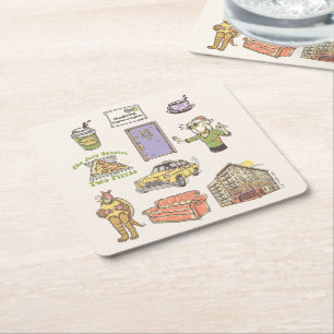 FRIENDS™   Cartoon Icons Graphic Square Paper Coaster