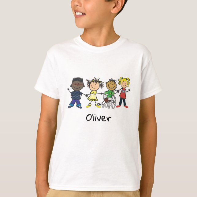 Friends- Cartoon Style Kids Holding Hands T-Shirt (Front)
