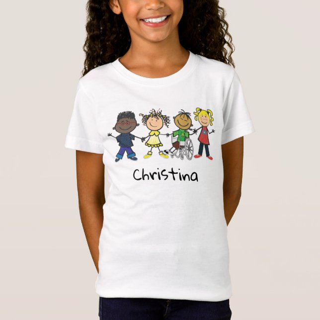 Friends- Cartoon Style Kids Holding Hands T-Shirt (Front)
