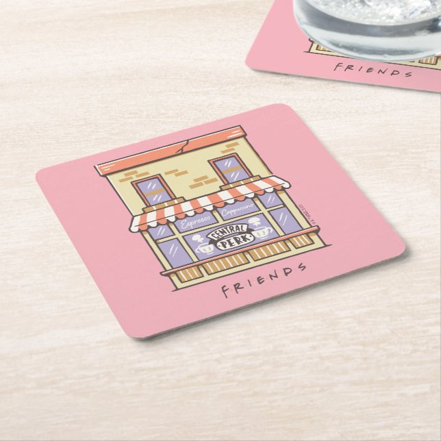 FRIENDS™ | Central Perk Cartoon Coffee Shop Square Paper Coaster (Angled)