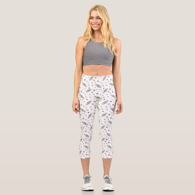 FRIENDS™ | Central Perk Coffee Watercolor Pattern Capri Leggings (Front)