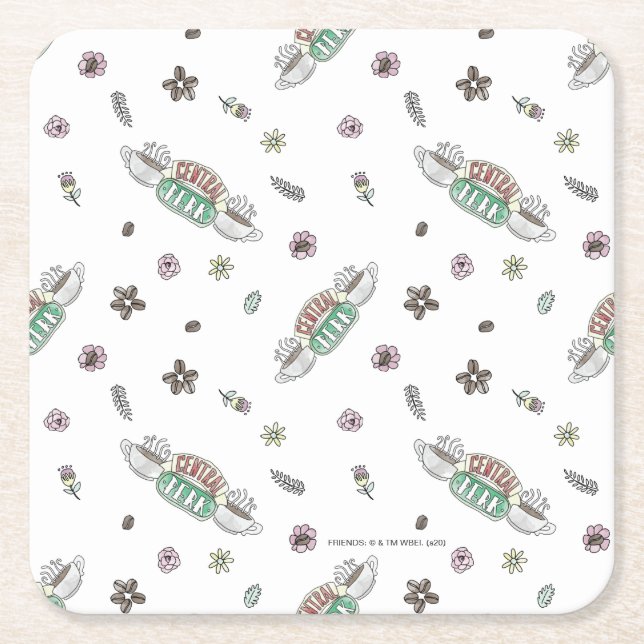 FRIENDS™ | Central Perk Coffee Watercolor Pattern Square Paper Coaster (Front)