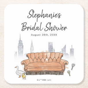 FRIENDS™ Central Perk Watercolor Bridal Shower Square Paper Coaster