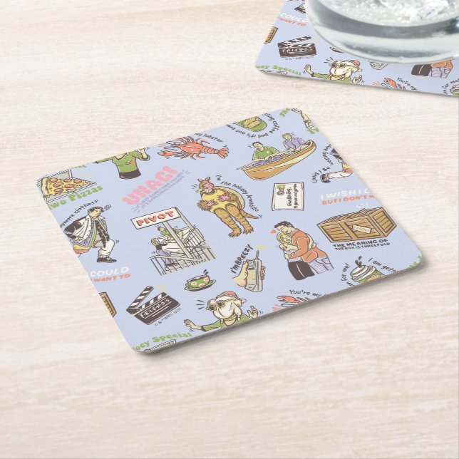 FRIENDS™ Colourful Cartoon Pattern Square Paper Coaster (Angled)