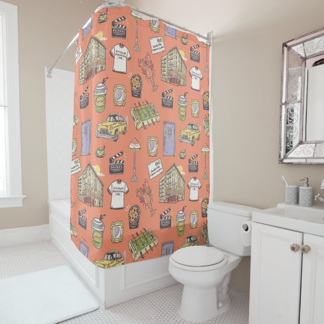 FRIENDS™ Colourful Icons Pattern Shower Curtain (In Situ)