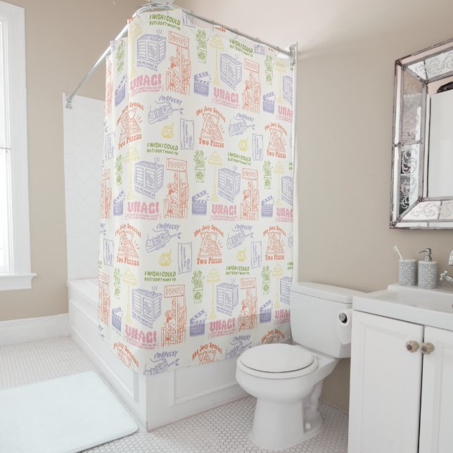 FRIENDS™ Colourful Quotes Pattern Shower Curtain (In Situ)