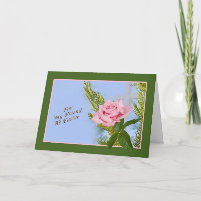 Friend's Easter Card with Rose and Cross (Front)