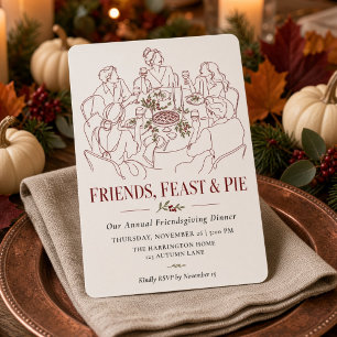 Friends Feast and Pie Editorial Line Art Invitation