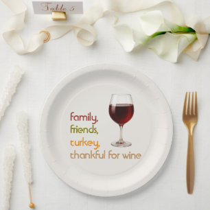 Friends Food Turkey and Wine Modern Thanksgiving Paper Plate