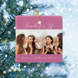 Friends for life dark pink photo names keepsake ceramic ornament<br><div class="desc">A gift for your best friend(s) for birthdays,  Christmas or a special event. Text: Friends for Life,  written with a trendy hand lettered style script. Personalise and use your own photo and names. A dark pink coloured background.</div>