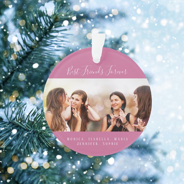 Friends for life photo dark pink names keepsake ornament (Creator Uploaded)