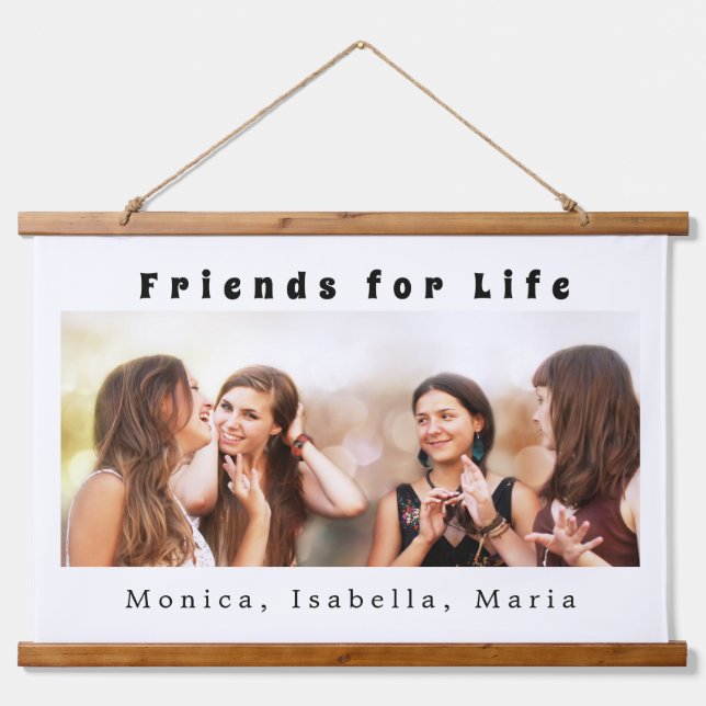 Friends for life photo names black white hanging tapestry (Front)