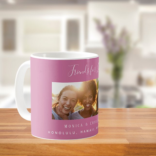 Friends for life photo names dark pink coffee mug (Creator Uploaded)