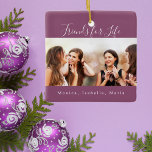 Friends for life photo purple names keepsake ceramic ornament<br><div class="desc">A gift for your best friend(s) for birthdays,  Christmas or a special event. Text: Friends for Life,  written with a trendy hand lettered style script. Personalise and use your own photo and names. A chic purple,  plum coloured background.</div>