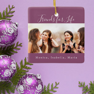 Friends for life photo purple names keepsake ceramic ornament