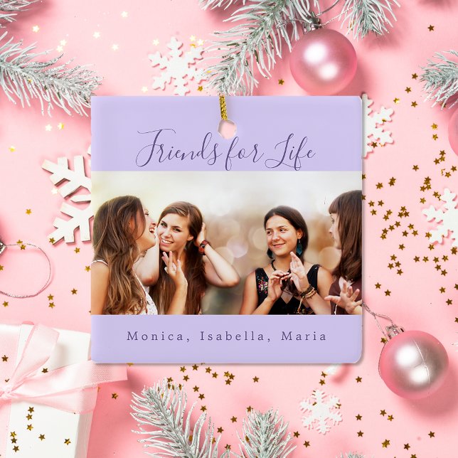 Friends for life violet photo names keepsake ceramic ornament (Creator Uploaded)