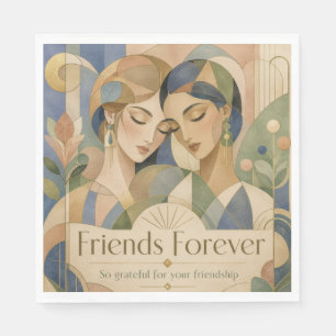 Friends Forever Art Deco Two Women Portrait Napkin