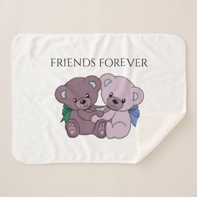 'FRIENDS FOREVER' bear sherpa soft blanket. Sherpa Blanket (Front (Horizontal))