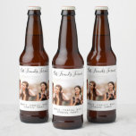 Friends forever besties photo party names beer bottle label<br><div class="desc">A gift for your best friend(s) for birthdays,  Christmas or a special event. Black text: Best Friends Forever,  written with a trendy hand lettered style script. Personalise and use your own horizontal photo and names. A chic white background.</div>
