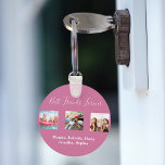 Friends forever BFF photo names pink Key Ring<br><div class="desc">A gift for your best friend(s) for birthdays,  Christmas or a special event. White text: Best Friends Forever,  written with a trendy hand lettered style script. Personalize and use your own photos and names. A dark pink colored background.</div>