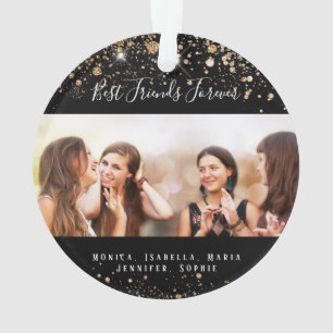 Friends forever black gold glitter name photo ornament