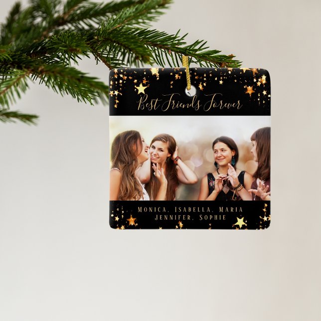 Friends forever black gold stars photo ceramic ornament (Creator Uploaded)