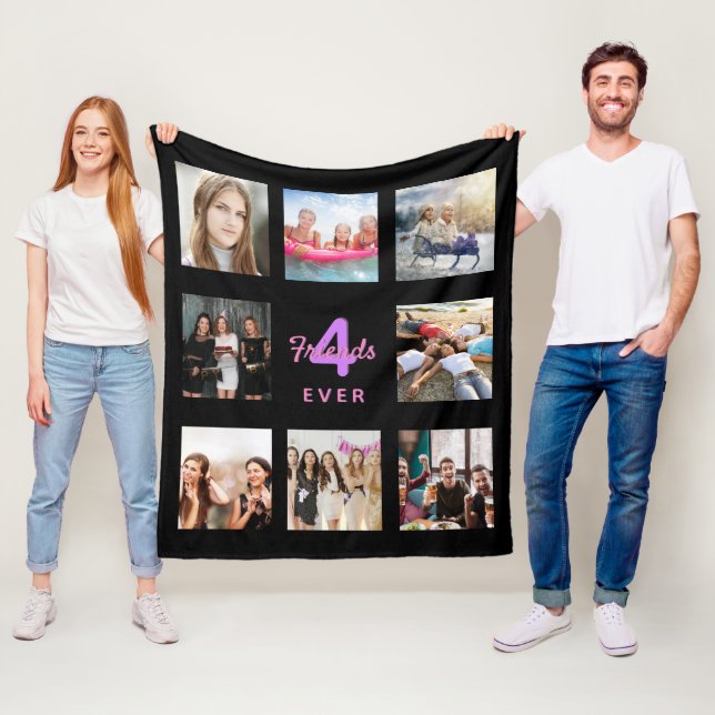 Friends forever black pink photo collage fleece blanket (In Situ)
