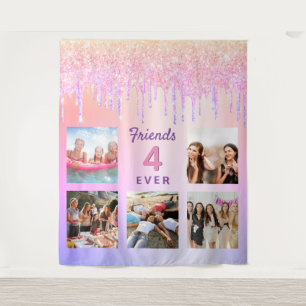 Friends forever blush pink violet drips photo tapestry
