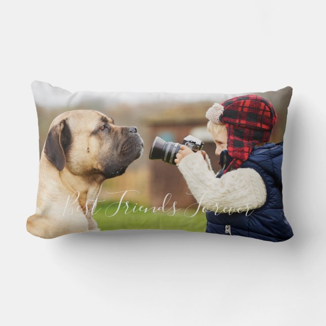 Friends forever boy dog child photo lumbar cushion (Front)