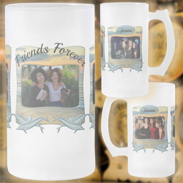 Friends Forever Ocean Sunset 0735 Frosted Glass Beer Mug (Creator Uploaded)