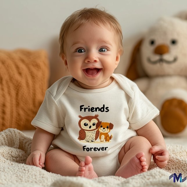 Friends Forever Owl & Dog - Cute Animal Companions Baby Bodysuit (Creator Uploaded)