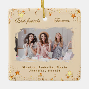 Friends forever photo champagne gold stars ceramic ornament