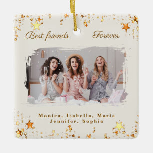Friends forever photo off-white cream stars ceramic ornament
