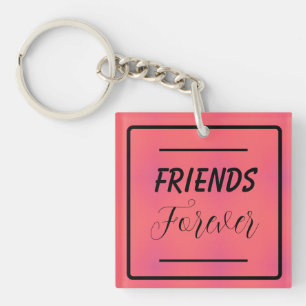 "Friends Forever" Phrase Pink & Purple Background Key Ring