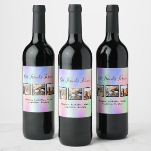 Friends forever pink purple bff photo wine label