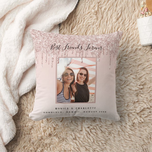 Friends forever rose gold blush glitter photo cushion (Blanket)